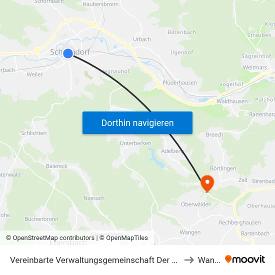 Vereinbarte Verwaltungsgemeinschaft Der Stadt Schorndorf to Wangen map