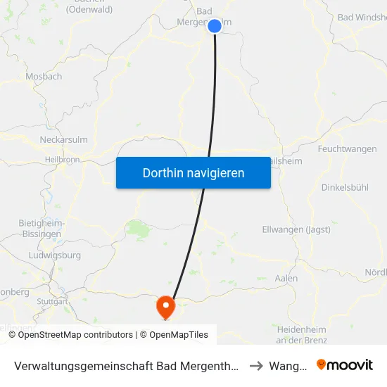 Verwaltungsgemeinschaft Bad Mergentheim to Wangen map