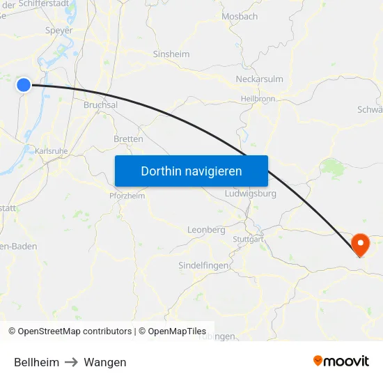 Bellheim to Wangen map