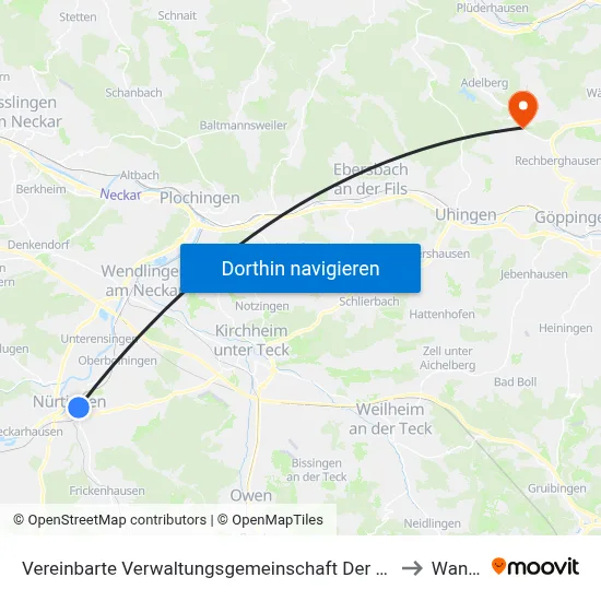 Vereinbarte Verwaltungsgemeinschaft Der Stadt Nürtingen to Wangen map
