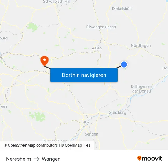 Neresheim to Wangen map