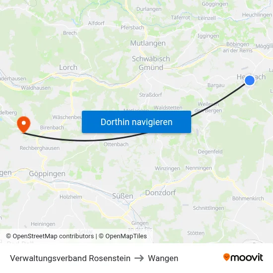 Verwaltungsverband Rosenstein to Wangen map