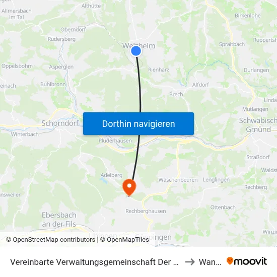 Vereinbarte Verwaltungsgemeinschaft Der Stadt Welzheim to Wangen map