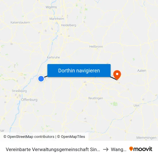 Vereinbarte Verwaltungsgemeinschaft Sinzheim to Wangen map