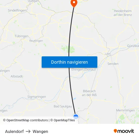 Aulendorf to Wangen map