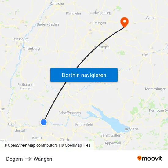Dogern to Wangen map