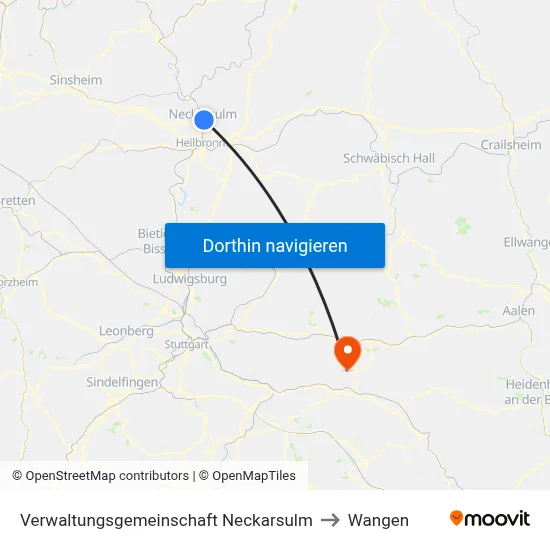Verwaltungsgemeinschaft Neckarsulm to Wangen map