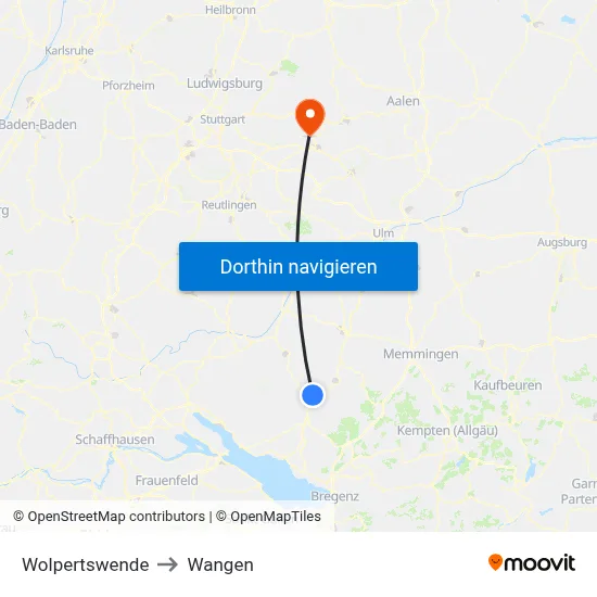 Wolpertswende to Wangen map