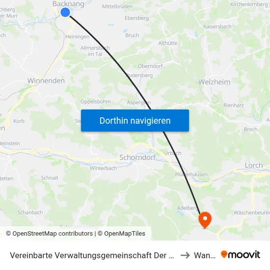 Vereinbarte Verwaltungsgemeinschaft Der Stadt Backnang to Wangen map