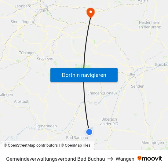 Gemeindeverwaltungsverband Bad Buchau to Wangen map