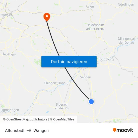 Altenstadt to Wangen map