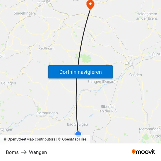 Boms to Wangen map