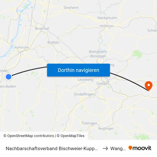 Nachbarschaftsverband Bischweier-Kuppenheim to Wangen map
