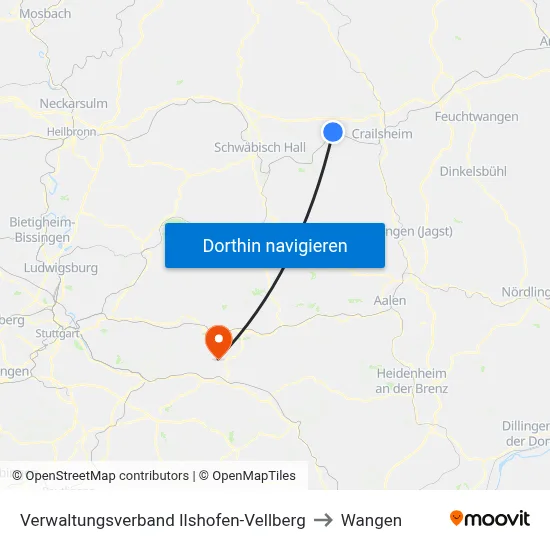Verwaltungsverband Ilshofen-Vellberg to Wangen map