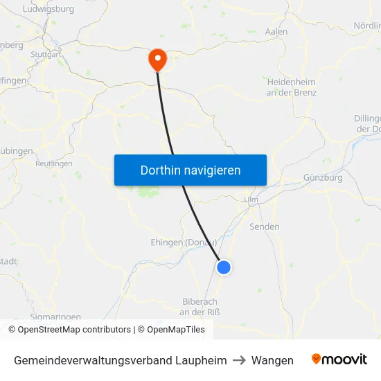 Gemeindeverwaltungsverband Laupheim to Wangen map