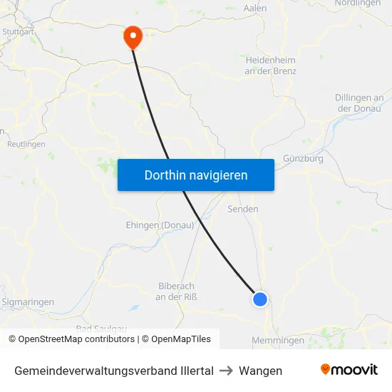 Gemeindeverwaltungsverband Illertal to Wangen map