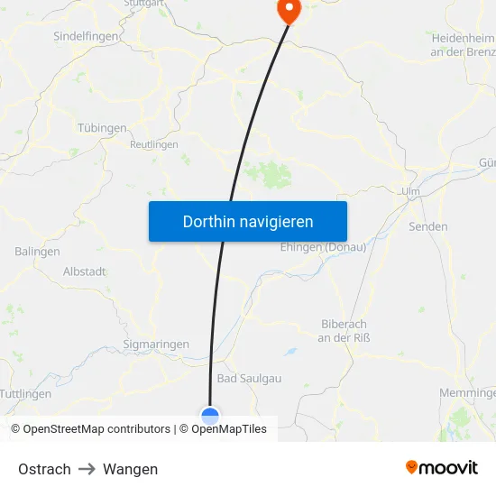 Ostrach to Wangen map
