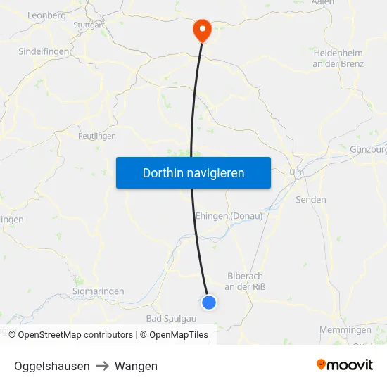 Oggelshausen to Wangen map