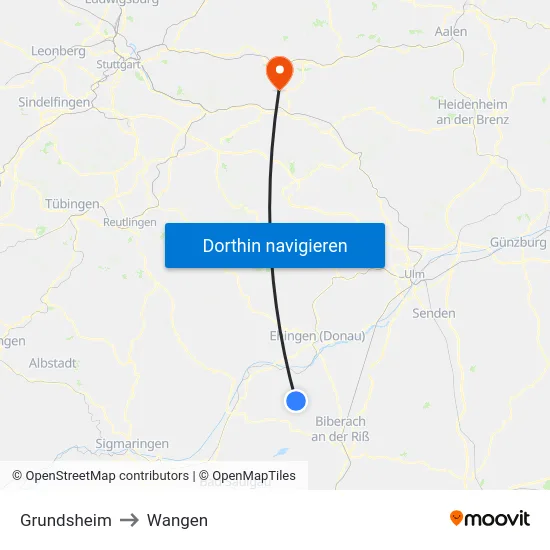 Grundsheim to Wangen map