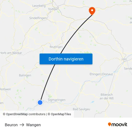 Beuron to Wangen map