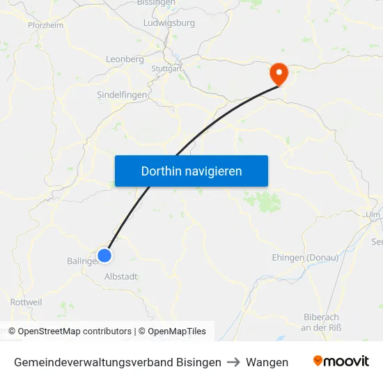Gemeindeverwaltungsverband Bisingen to Wangen map