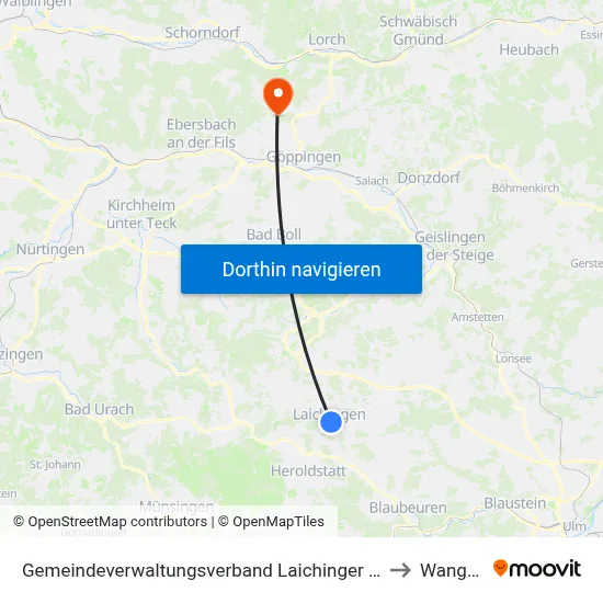 Gemeindeverwaltungsverband Laichinger Alb to Wangen map
