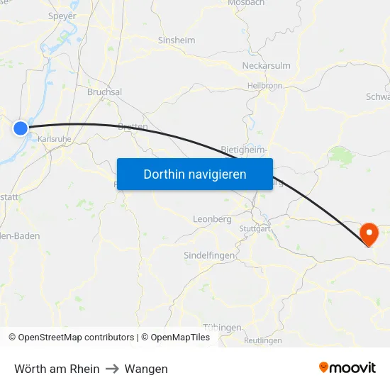 Wörth am Rhein to Wangen map