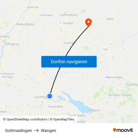 Gottmadingen to Wangen map
