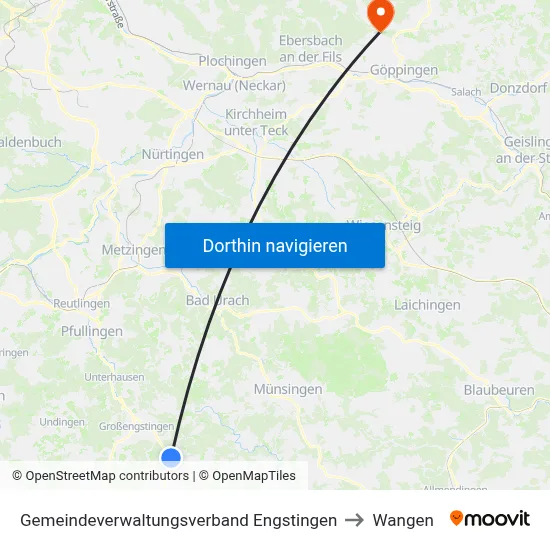 Gemeindeverwaltungsverband Engstingen to Wangen map