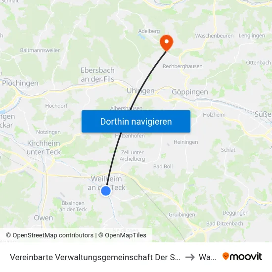 Vereinbarte Verwaltungsgemeinschaft Der Stadt Weilheim An Der Teck to Wangen map