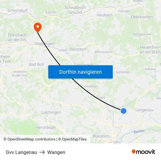 Gvv Langenau to Wangen map