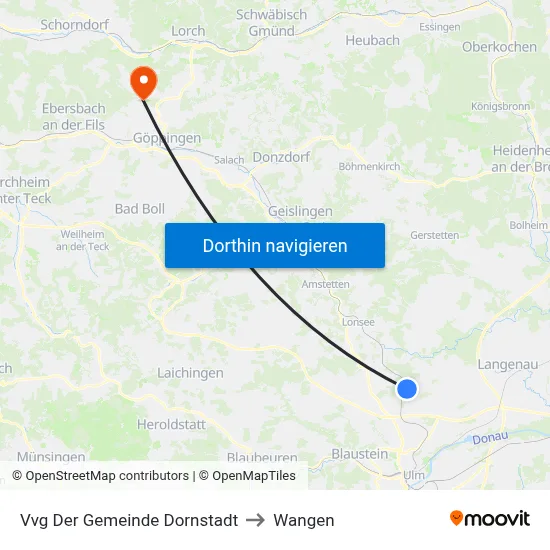 Vvg Der Gemeinde Dornstadt to Wangen map