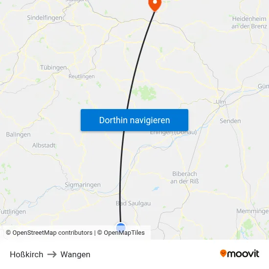 Hoßkirch to Wangen map