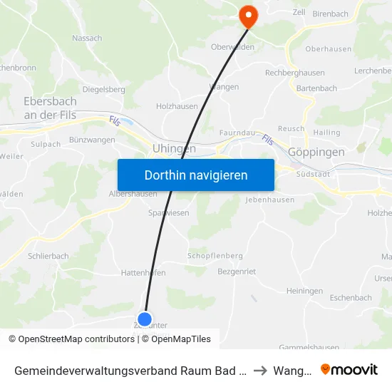Gemeindeverwaltungsverband Raum Bad Boll to Wangen map