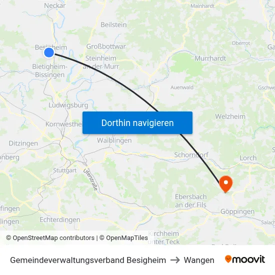Gemeindeverwaltungsverband Besigheim to Wangen map