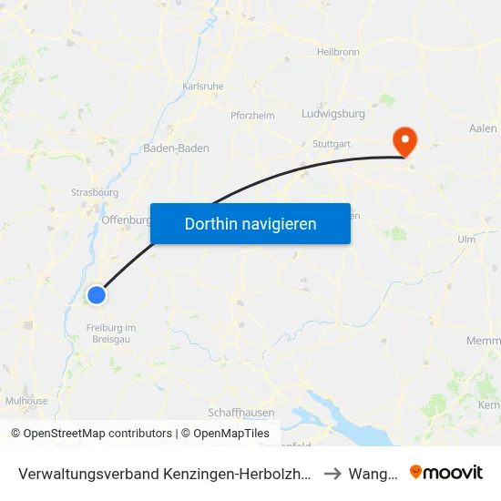 Verwaltungsverband Kenzingen-Herbolzheim to Wangen map