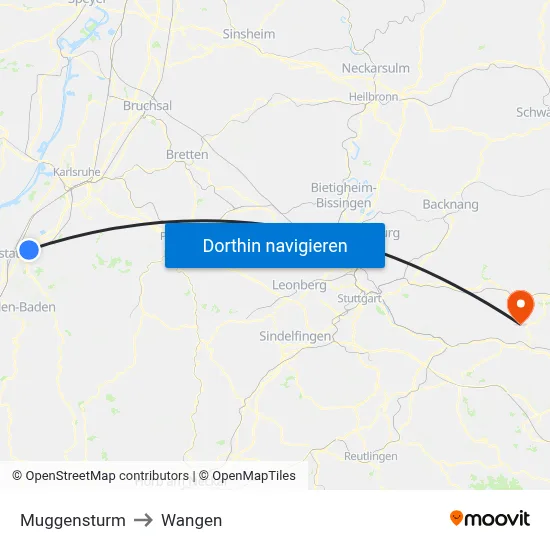 Muggensturm to Wangen map