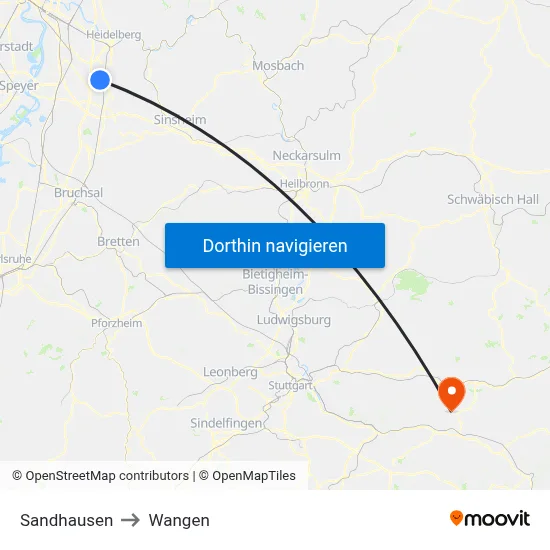 Sandhausen to Wangen map