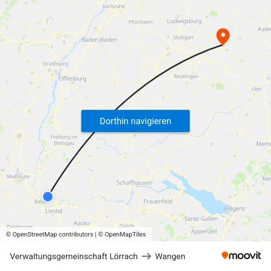 Verwaltungsgemeinschaft Lörrach to Wangen map