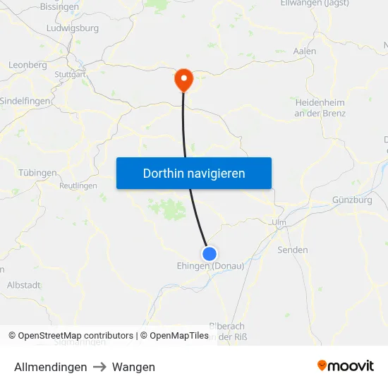 Allmendingen to Wangen map