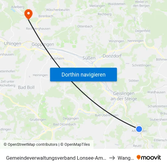 Gemeindeverwaltungsverband Lonsee-Amstetten to Wangen map