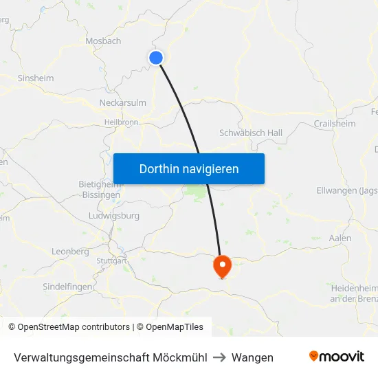 Verwaltungsgemeinschaft Möckmühl to Wangen map