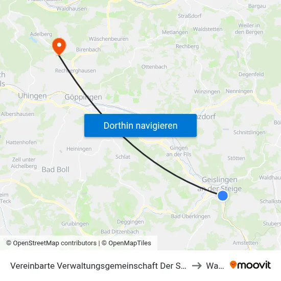 Vereinbarte Verwaltungsgemeinschaft Der Stadt Geislingen An Der Steige to Wangen map