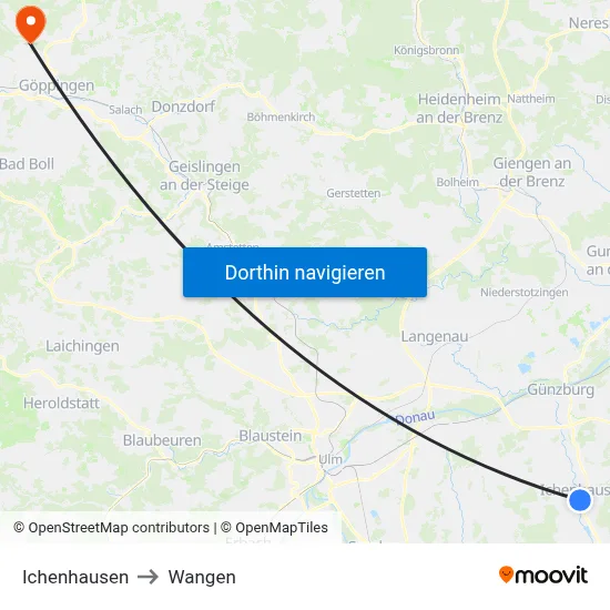 Ichenhausen to Wangen map