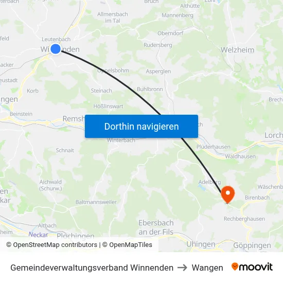 Gemeindeverwaltungsverband Winnenden to Wangen map