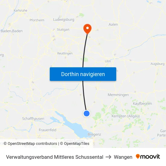 Verwaltungsverband Mittleres Schussental to Wangen map