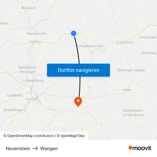Neuenstein to Wangen map