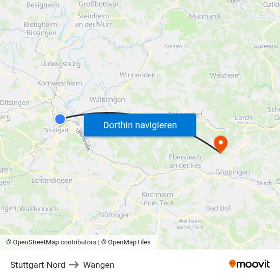 Stuttgart-Nord to Wangen map