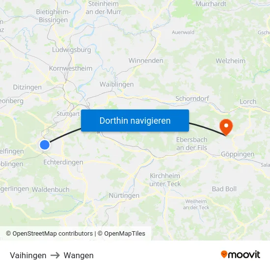 Vaihingen to Wangen map