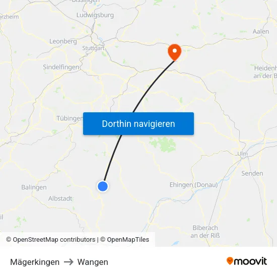 Mägerkingen to Wangen map